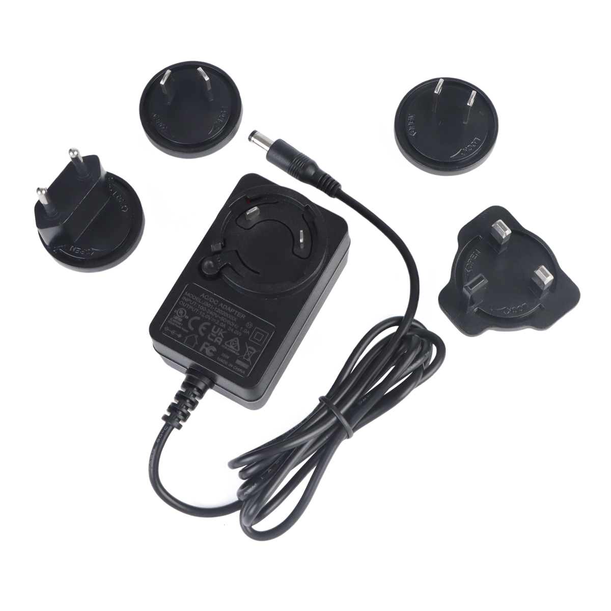 Interchangeable Plug Power Adapter 12V 2A US EU UK AU AC/DC Wall Adaptor Charger 12 Volt 2 Amp Switching Power Supply